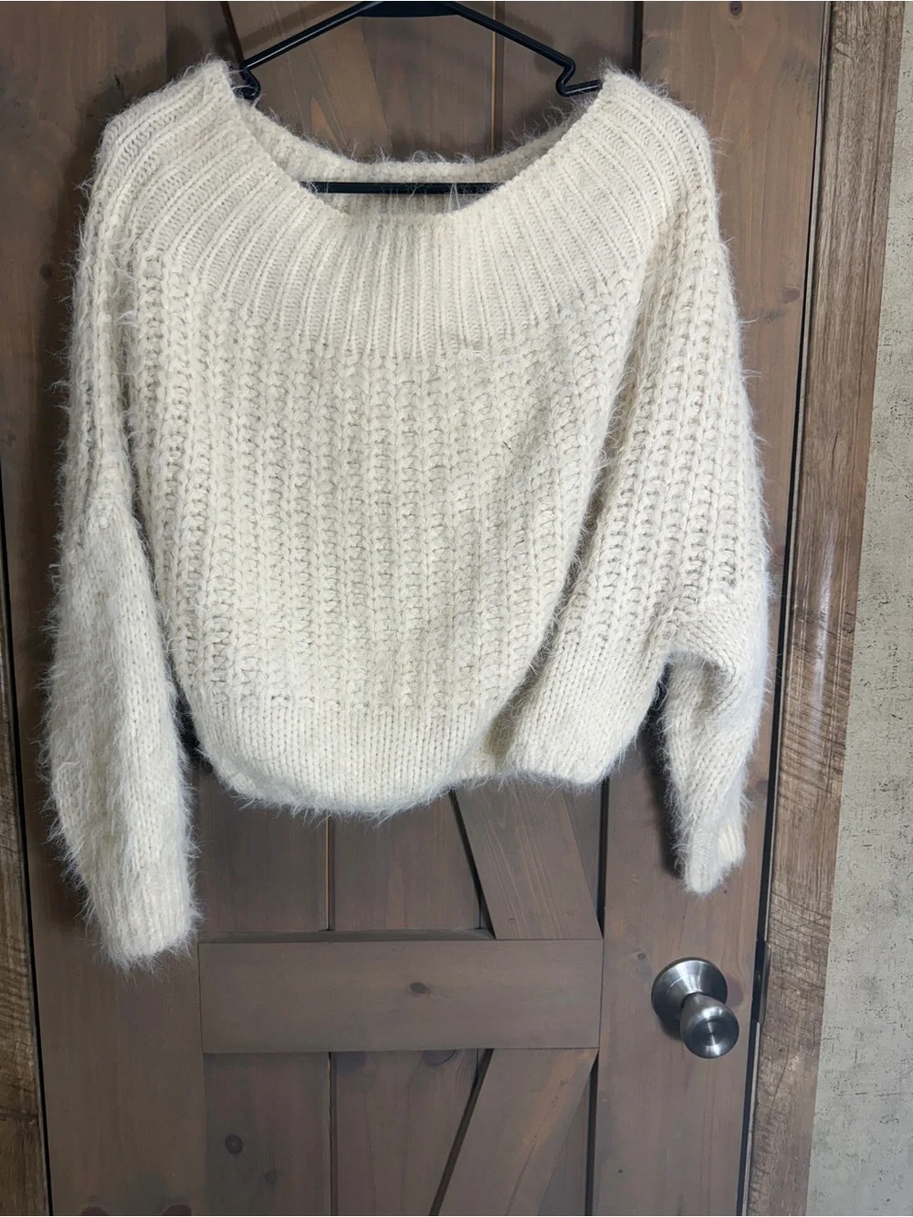 debut Cream Fuzzy Scoop-Neck Knit Sweater